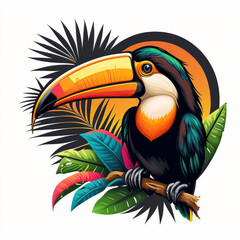 cute toucan bird with feathers logo coutout sticker generative ai