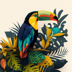 cute toucan bird with feathers logo coutout sticker generative ai