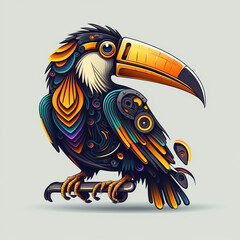 cute toucan bird with feathers logo coutout sticker generative ai