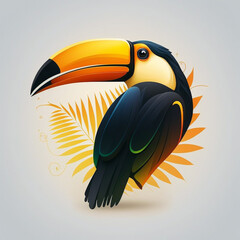 cute toucan bird with feathers logo coutout sticker generative ai