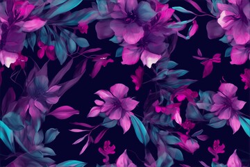 Watercolor abstract arrangement of pink and purple flowers against a dark background