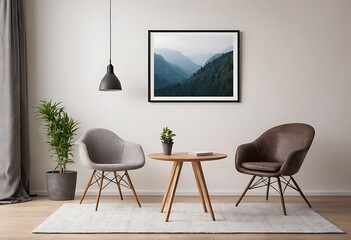 Frame mockup, ISO A paper size. Living room poster mockup. Interior mockup with house white background. Modern interior design. 3D render