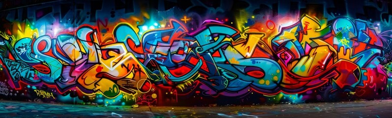Obraz premium Graffiti art on a wall in a dark room