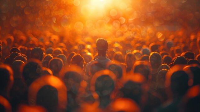 Crowd of people at a concert with bright lights in the background. AIG535