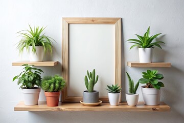 Minimalist indoor plant decor with empty frame
