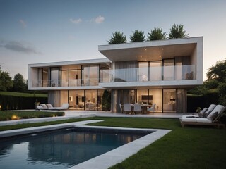 Fototapeta premium Modern residential district with green roof and balcony generated by AI