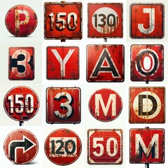 Red Road traffic sign Lettering Typeface. AI generated illustration