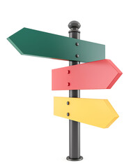 3D directional road sign isolated on a transparent background