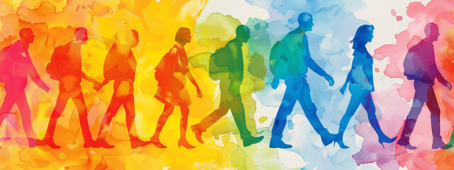 The image of people of different skin colors walking together symbolizes the value of community and diversity. It is an expression of openness to everyone, regardless of skin color or origin.