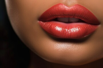 extreme close up lipstick on lips of model