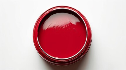 open paint can viewed from above isolated on pristine white background product photography