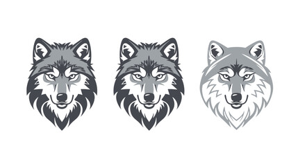Grey Wolf Head Logo Set Vector Illustrations on White Background