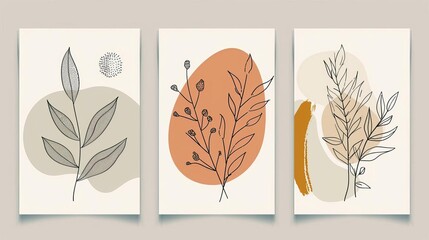 minimalist line art botanical prints abstract shapes and plants modern wall decor set vector illustration