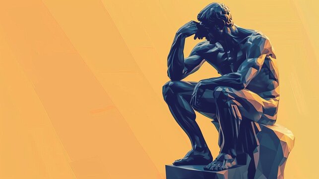 the thinker sculpture deep in contemplation philosophy concept illustration
