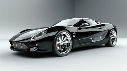 Fototapeta premium sleek black sports car with shiny chrome details on modern metallic grey background concept illustration