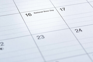 National Boss Day reminder on calendar, October 16th.
