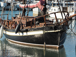 Old ship with its rigging, poles, ropes, etc.