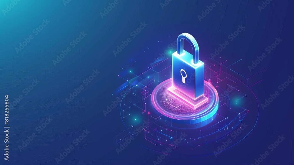 Poster secure lock icon protecting data cybersecurity visualization concept illustration
