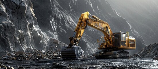 HeavyDuty Excavator at Work in a Quarry Lifting Rocks and Reshaping the Earth