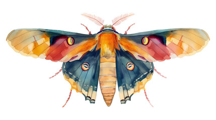 Beautiful Moth with Vibrant Watercolor Wings isolated on a transparent background