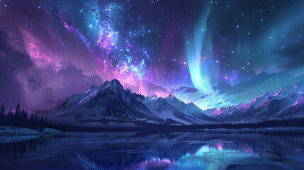 Fantasy Starry Night Sky in Blue and Purple A Magical Journey Through Celestial Colors and Dreamlike Landscapes