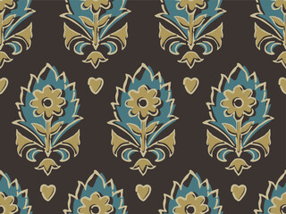 SPRIG FLORAL AJRAKH PATTERN AND BLOCK PRINT PATTERN BATIK PRINT BACKGROUND DIGITAL PRINTING TEXTILE PATTERN