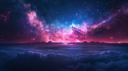 Fantasy Starry Night Sky in Blue and Purple A Magical Journey Through Celestial Colors and Dreamlike Landscapes