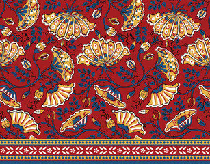 HAND DRAWN MUGHAL FLORAL JAIPUR PRINTS SEAMLESS PRINT DIGITAL PATTERN WITH SEAMLESS BORDER