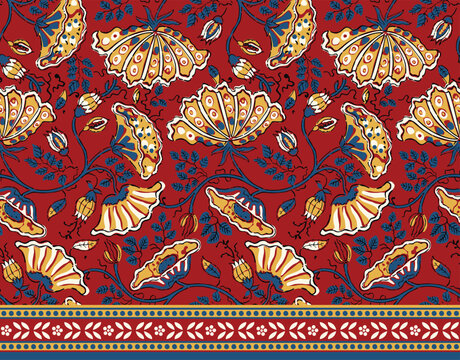 HAND DRAWN MUGHAL FLORAL JAIPUR PRINTS SEAMLESS PRINT DIGITAL PATTERN WITH SEAMLESS BORDER