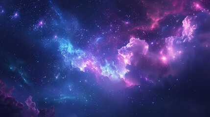 Naklejka premium Fantasy Starry Night Sky in Blue and Purple A Magical Journey Through Celestial Colors and Dreamlike Landscapes