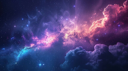 Obraz premium Fantasy Starry Night Sky in Blue and Purple A Magical Journey Through Celestial Colors and Dreamlike Landscapes