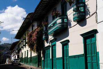 Beautiful streets at the historical downtown of the heritage town of Salamina located at the Caldas...