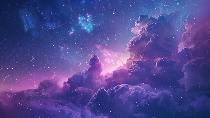 Fantasy Starry Night Sky in Blue and Purple A Magical Journey Through Celestial Colors and Dreamlike Landscapes