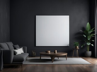  empty screen in a living room interior on an empty dark wall background design,3D rendering 