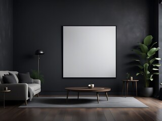  empty screen in a living room interior on an empty dark wall background design,3D rendering 