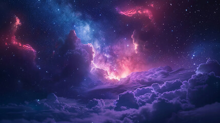 Obraz premium Fantasy Starry Night Sky in Blue and Purple A Magical Journey Through Celestial Colors and Dreamlike Landscapes