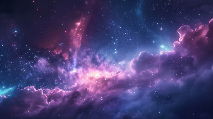 Fototapeta premium Fantasy Starry Night Sky in Blue and Purple A Magical Journey Through Celestial Colors and Dreamlike Landscapes