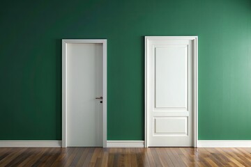 two closed doors in green room