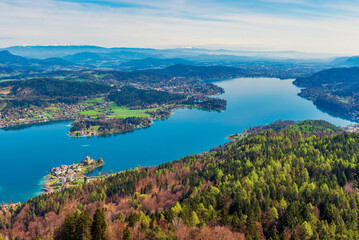 Aerial viiew of Wörthersee in the austrian alps