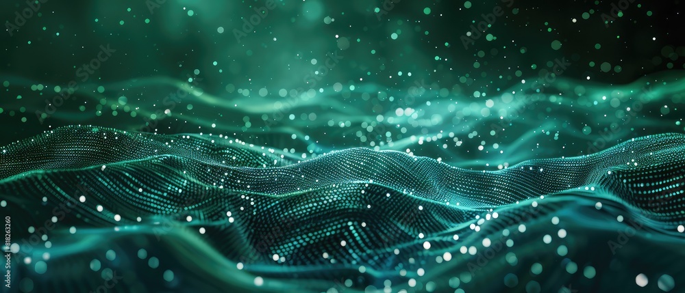 Poster particles form line and surface grid 3d rendering create science fiction background of glowing parti