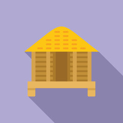 Colorful cartoon bungalow house illustration with purple and yellow roof on isolated background flat design vector graphic for real estate and property concept in a modern, minimalist style