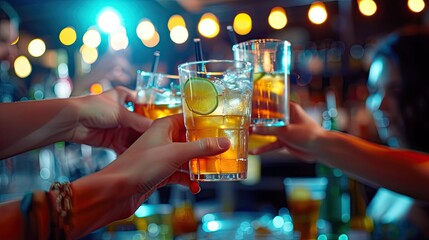 A group of friends enjoying drinks at a bar