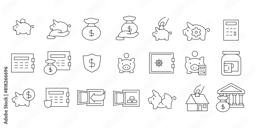 Aufkleber simple set of saving money related vector line icons pixel perfect for web or mobile app vector