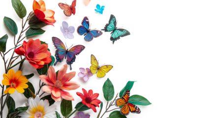 Colorful Butterfly Sitting on Flowers for Home Decoration isolated on a transparent background