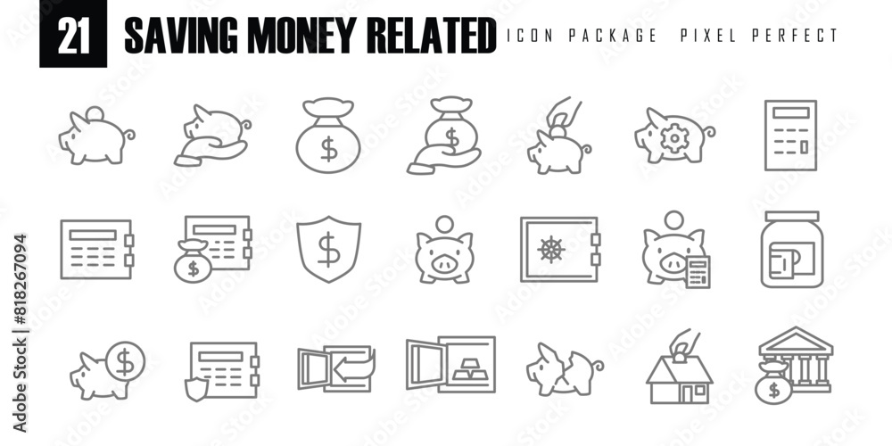 Aufkleber simple set of saving money related vector line icons pixel perfect for web or mobile app vector