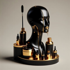 3D render. Gold and black head of mannequin for makeup.