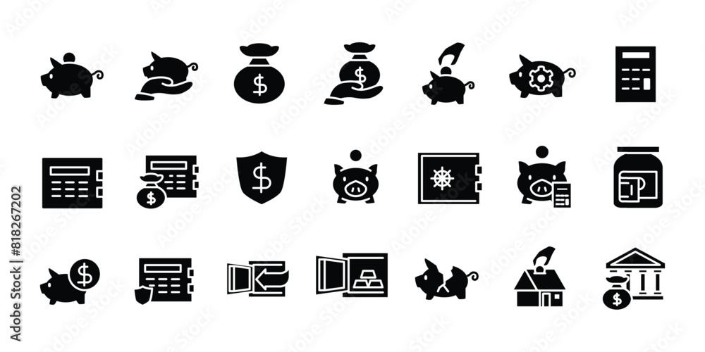 Aufkleber simple set of saving money related vector solid icons for web or mobile app vector