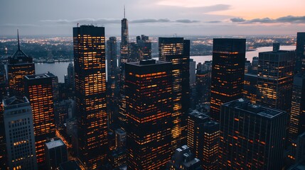 Obraz premium City skyline at dusk with lights