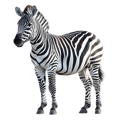 Fototapeta premium A close-up image of a zebra standing against a transparent background, showcasing its striking black and white stripes in detail.