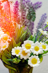 Bouquet of beautiful flowers, vertical photo. Garden daisies.